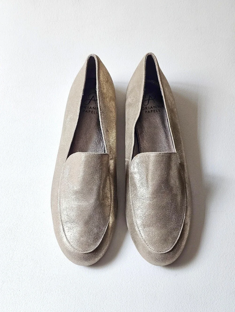 Adrianna Papell Metallic Gold Leather Loafers Studded Heel Flats Women's 9